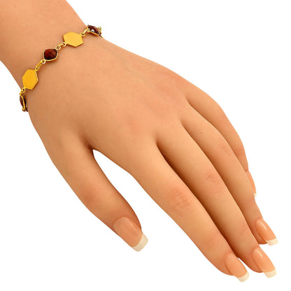 18K Gold Over Brass Hexagon Gemstone Link Bracelet Jewelry for Women TGB1004 BM-1050