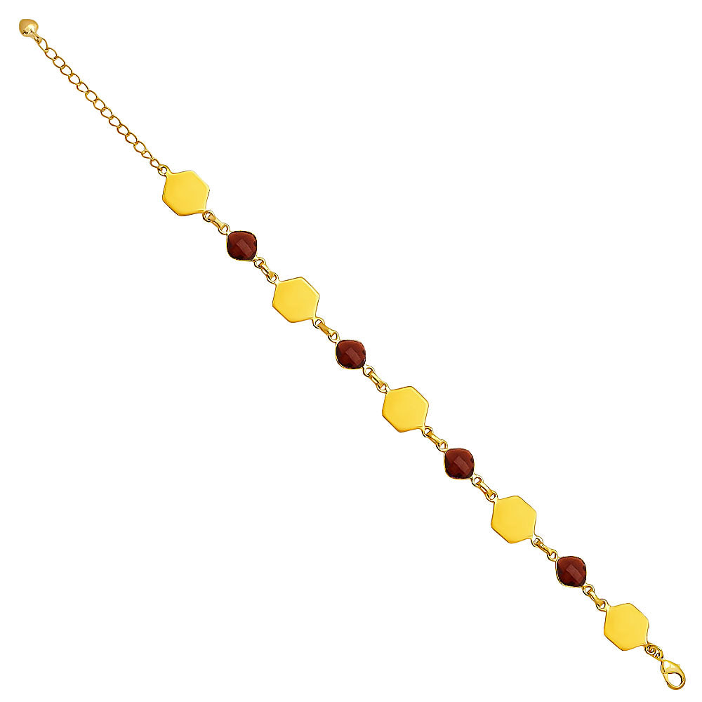 18K Gold Over Brass Natural Gemstones Cushion Shape Bracelet BM-1050 TGB1004