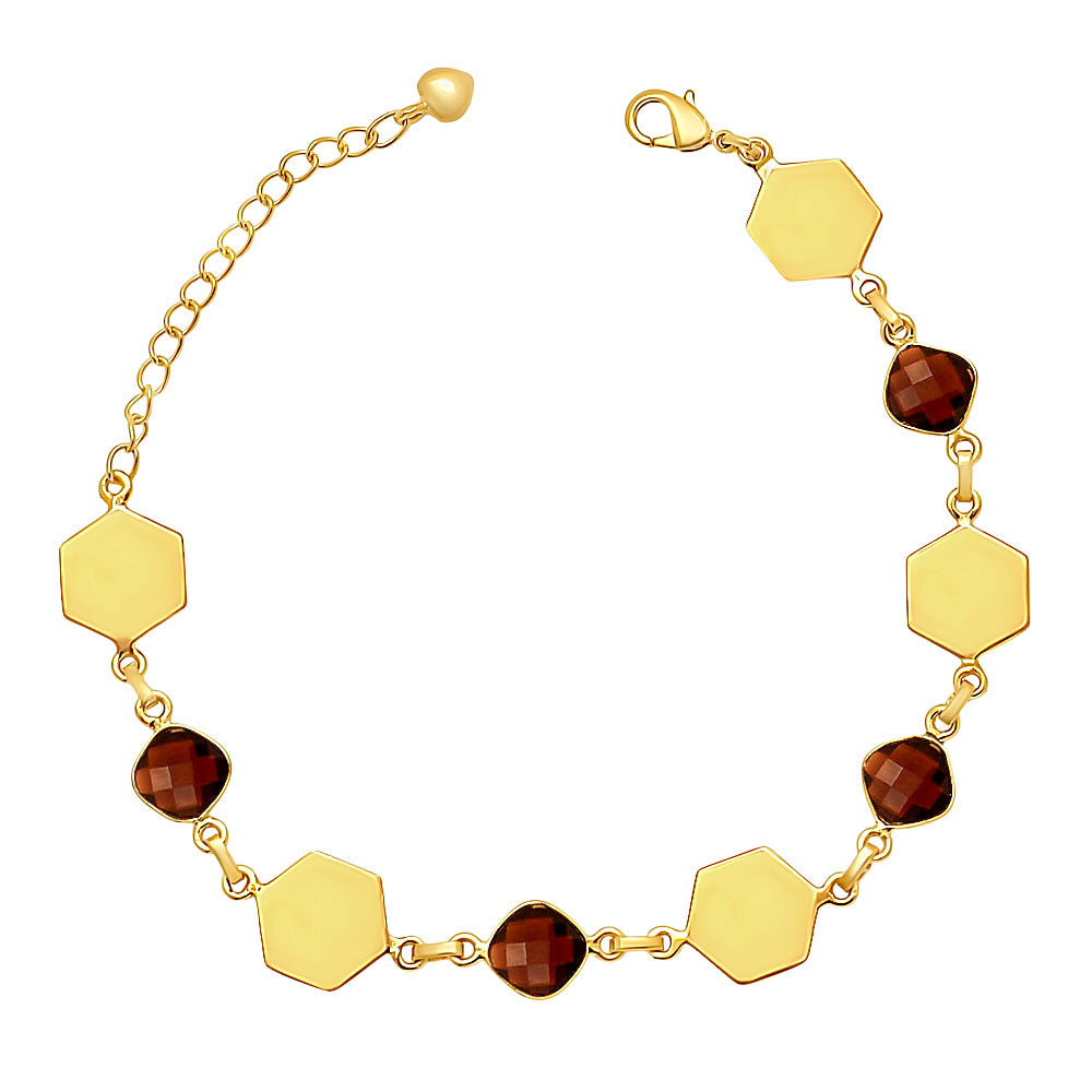 18K Gold Over Brass Natural Gemstones Cushion Shape Bracelet BM-1050 TGB1004
