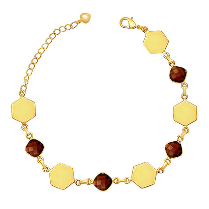 18K Gold Over Brass Natural Gemstones Cushion Shape Bracelet BM-1050 TGB1004