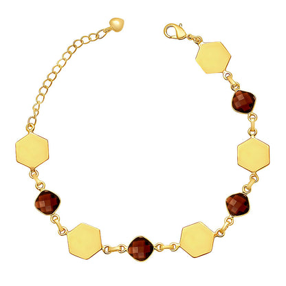 18K Gold Over Brass Hexagon Gemstone Link Bracelet Jewelry for Women TGB1004 BM-1050