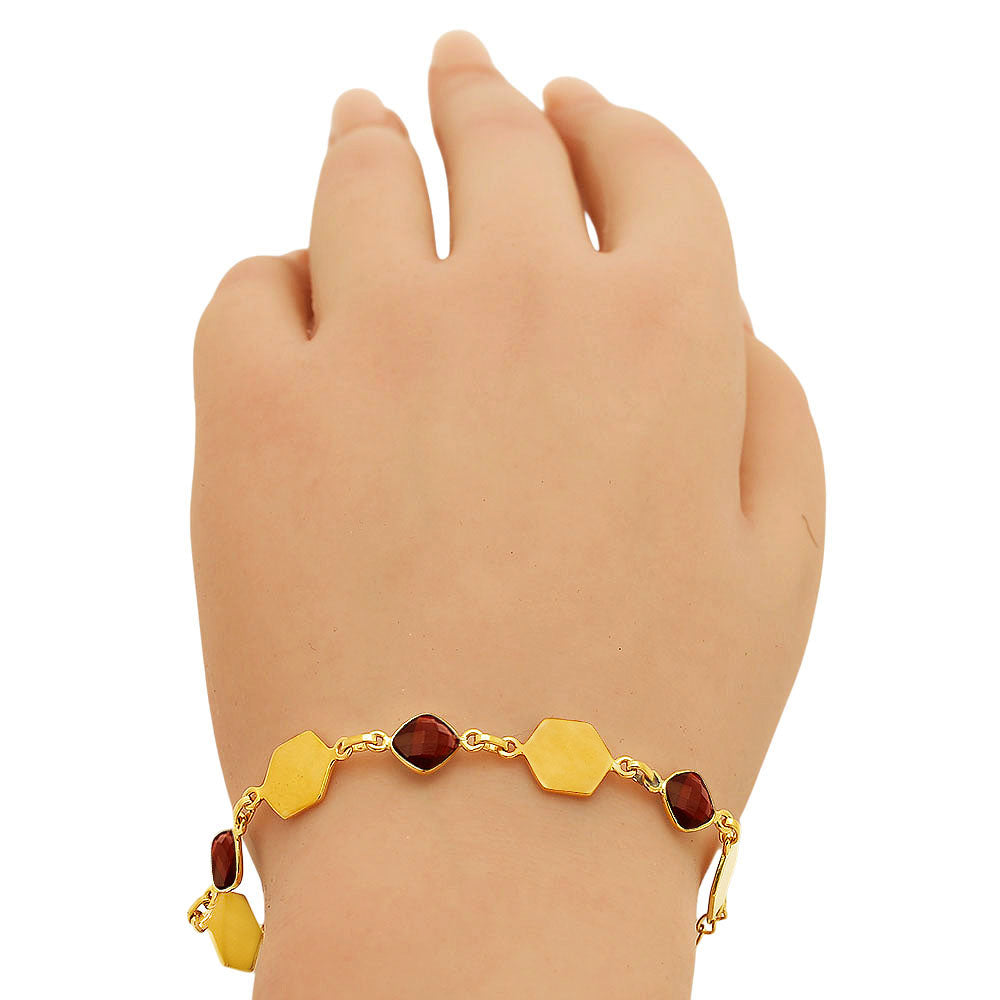 18K Gold Over Brass Natural Gemstones Cushion Shape Bracelet BM-1050 TGB1004