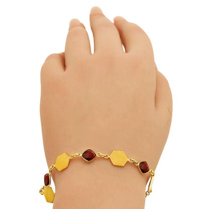 18K Gold Over Brass Natural Gemstones Cushion Shape Bracelet BM-1050 TGB1004