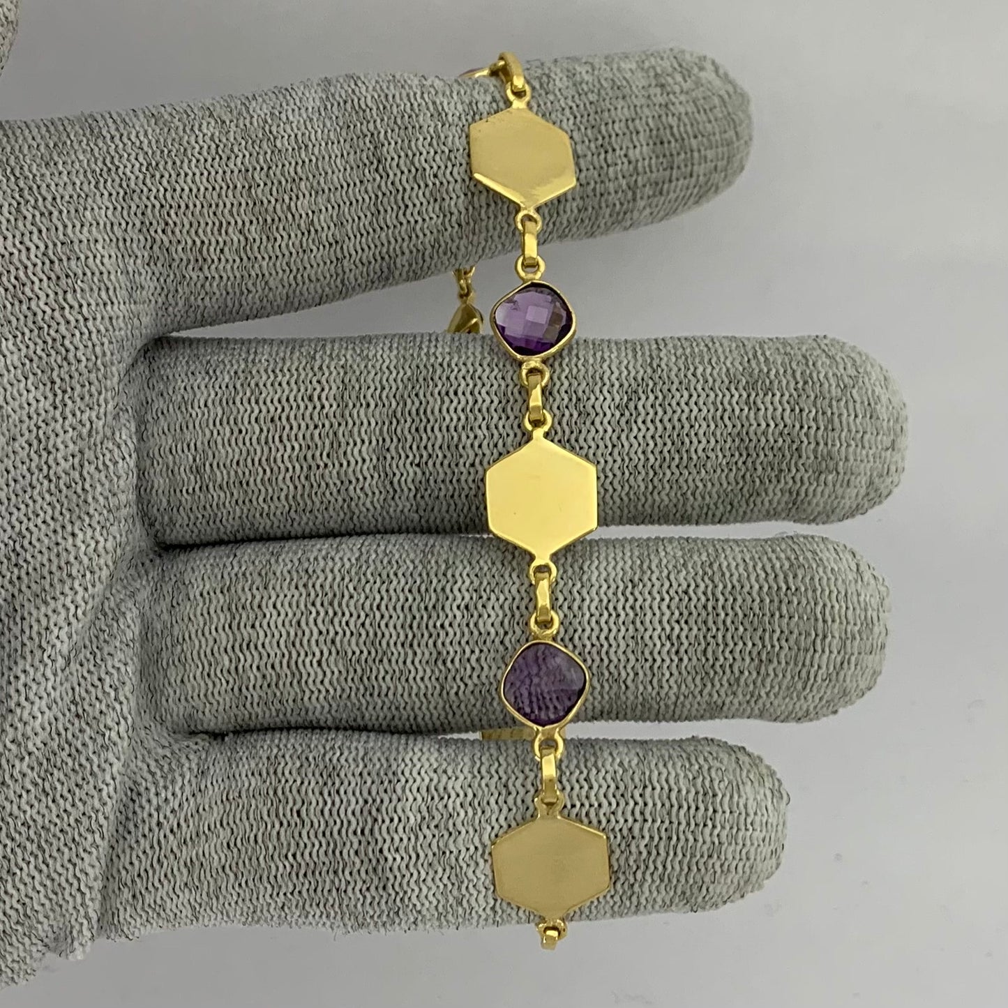 18K Gold Plated Hexagon Gemstone Link Bracelet Jewelry for Women TGB1004 BM-1050