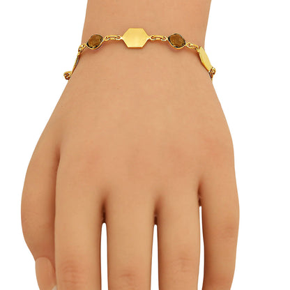 18K Gold Over Brass Natural Gemstones Cushion Shape Bracelet BM-1050 TGB1004