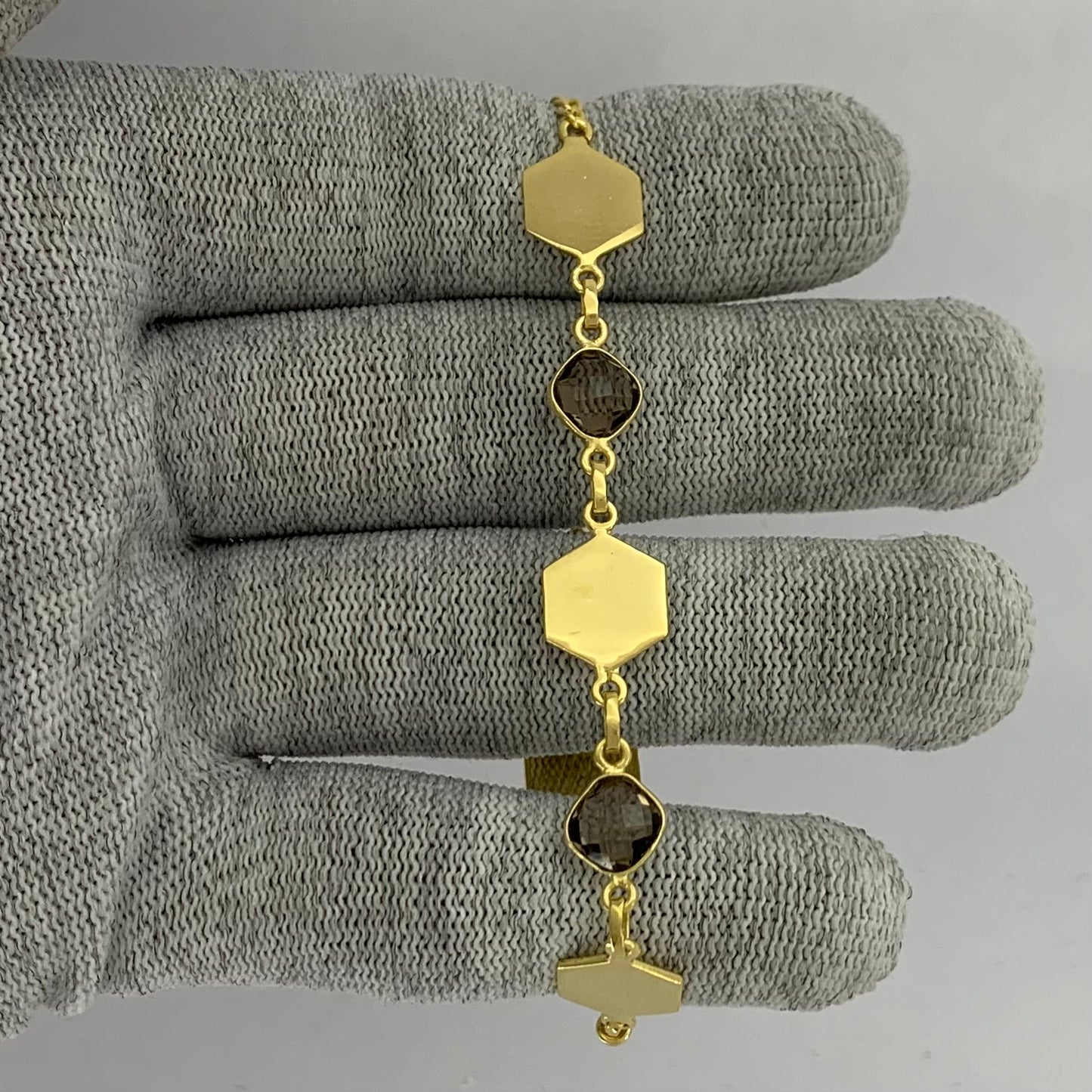 18K Gold Plated Hexagon Gemstone Link Bracelet Jewelry for Women TGB1004 BM-1050