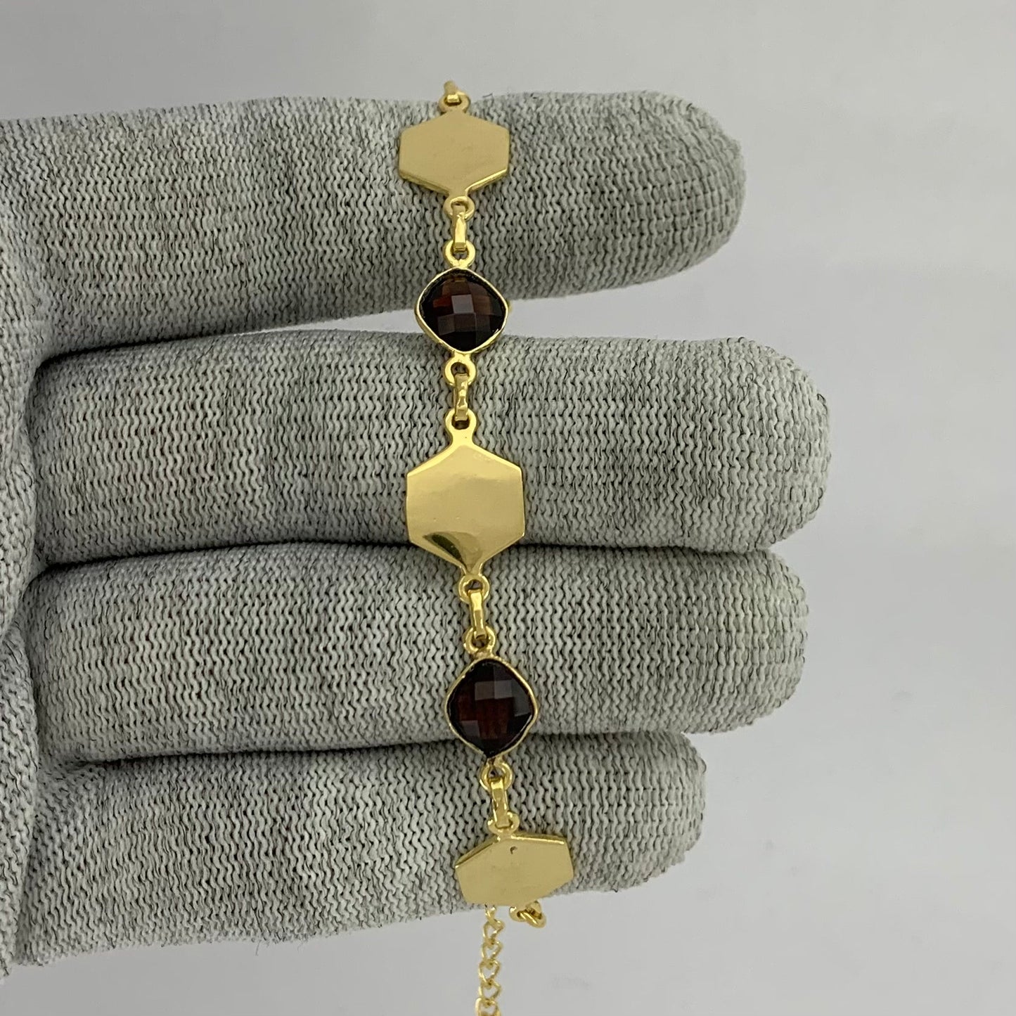 18K Gold Plated Hexagon Gemstone Link Bracelet Jewelry for Women TGB1004 BM-1050