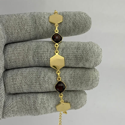 18K Gold Plated Hexagon Gemstone Link Bracelet Jewelry for Women TGB1004 BM-1050