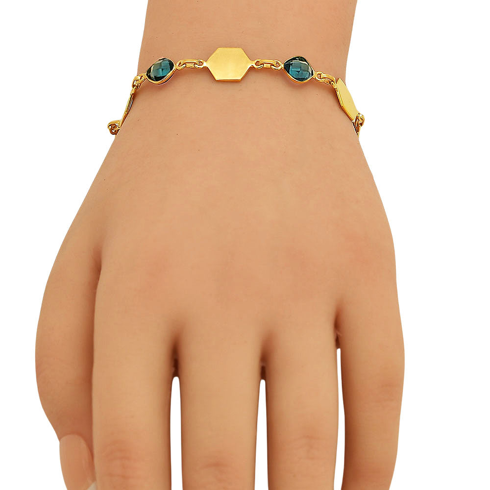 18K Gold Over Brass Hexagon Gemstone Link Bracelet Jewelry for Women TGB1004 BM-1050