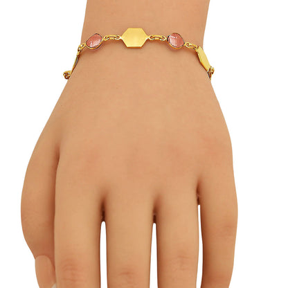 18K Gold Over Brass Natural Gemstones Cushion Shape Bracelet BM-1050 TGB1004