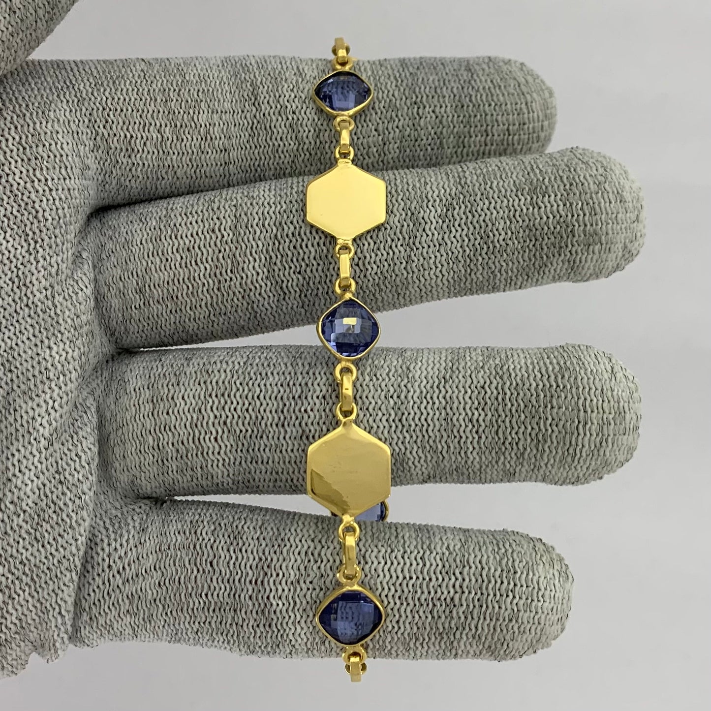 18K Gold Plated Hexagon Gemstone Link Bracelet Jewelry for Women TGB1004 BM-1050