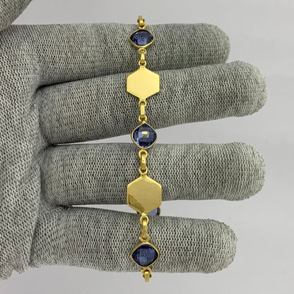 18K Gold Plated Hexagon Gemstone Link Bracelet Jewelry for Women TGB1004 BM-1050