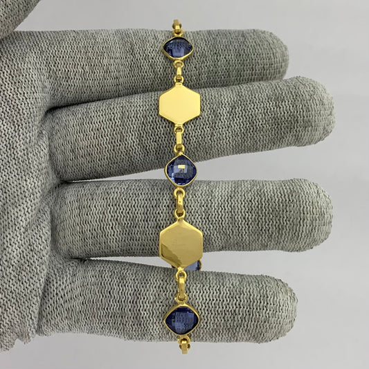 18K Gold Plated Hexagon Gemstone Link Bracelet Jewelry for Women TGB1004 BM-1050