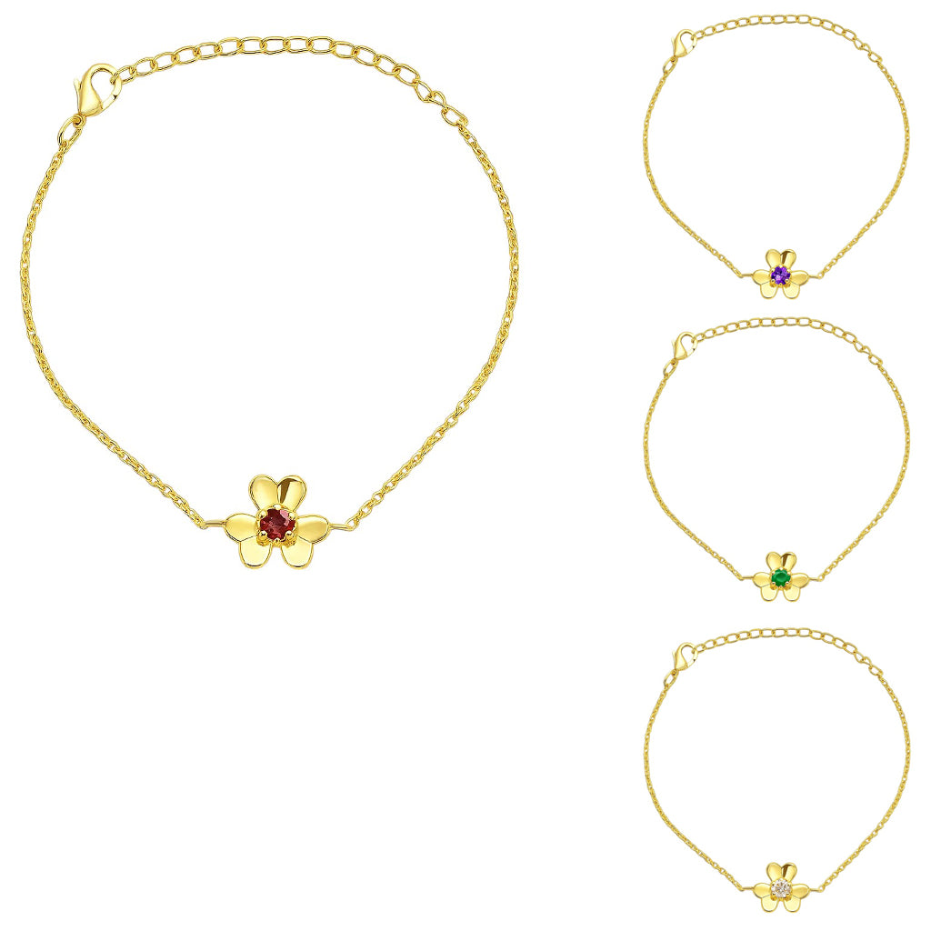 18K Gold Over Brass Flower Design Gemstone Chain Bracelet for Women TGB1006 BM-1053