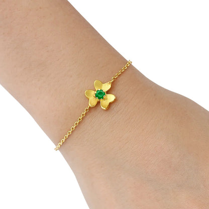 18K Gold Over Brass Flower Design Gemstone Chain Bracelet for Women TGB1006 BM-1053
