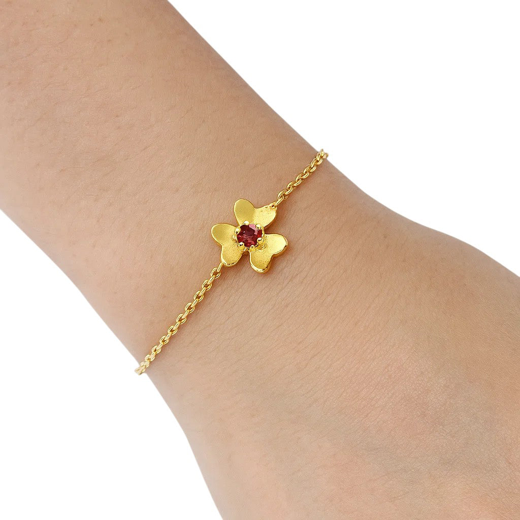 18K Gold Over Brass Flower Design Gemstone Chain Bracelet for Women TGB1006 BM-1053