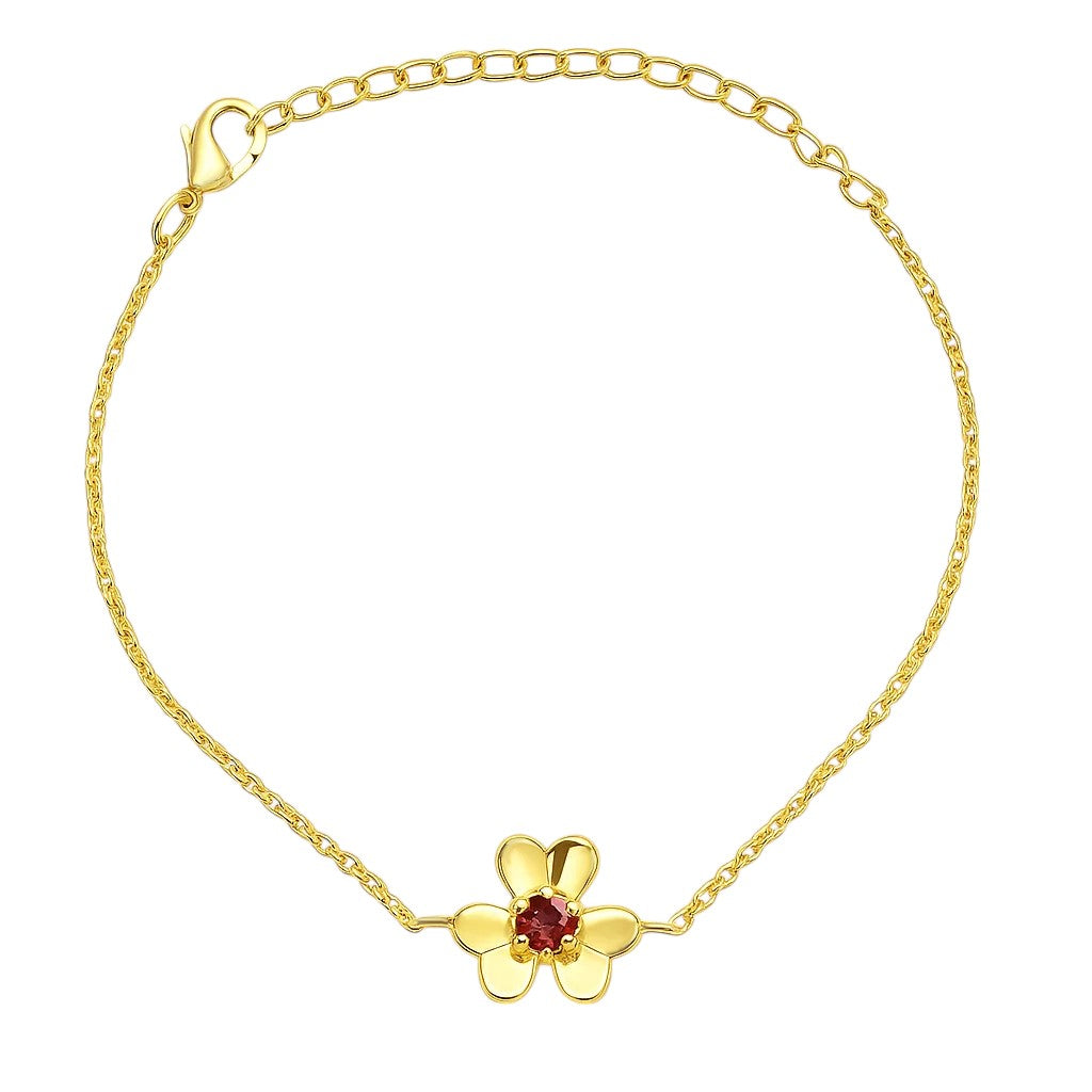 18K Gold Over Brass Flower Design Gemstone Chain Bracelet for Women TGB1006 BM-1053