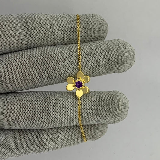18K Gold Plated Flower Design Gemstone Chain Bracelet for Women TGB1006 BM-1053