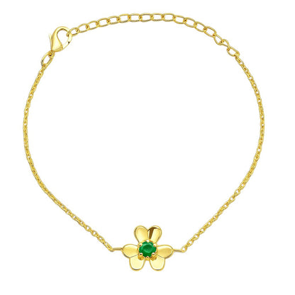 18K Gold Over Brass Flower Design Gemstone Chain Bracelet for Women TGB1006 BM-1053
