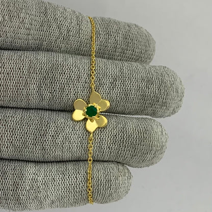 18K Gold Plated Flower Design Gemstone Chain Bracelet for Women TGB1006 BM-1053