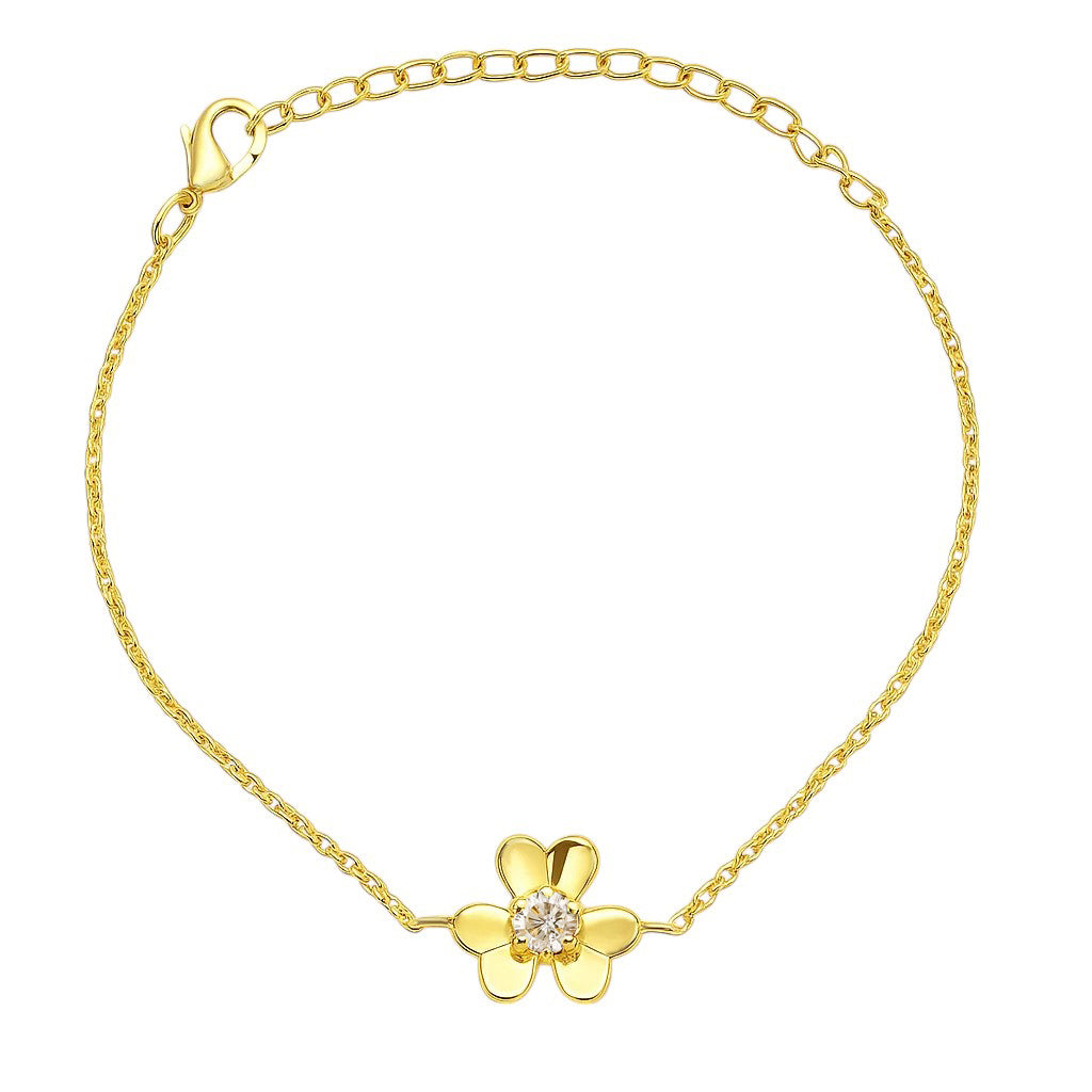 18K Gold Over Brass Flower Design Gemstone Chain Bracelet for Women TGB1006 BM-1053