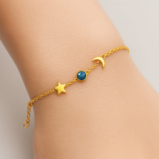 18K Gold Over Brass Star Moon Colorful Gemstone Bracelet – Desiregem USA TGB1008 BM-1056