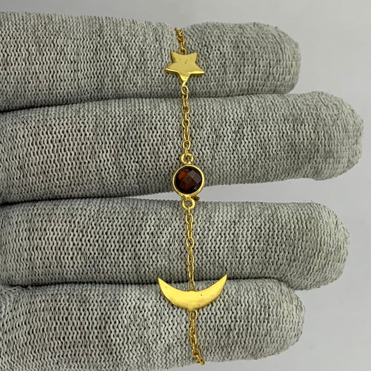18K Gold Plated Star Moon Colorful Gemstone Bracelet – Desiregem USA TGB1008 BM-1056