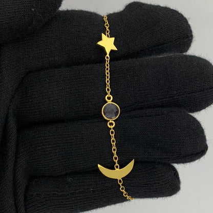 18K Gold Plated Star Moon Colorful Gemstone Bracelet – Desiregem USA TGB1008 BM-1056