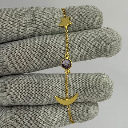 18K Gold Plated Star Moon Colorful Gemstone Bracelet – Desiregem USA TGB1008 BM-1056