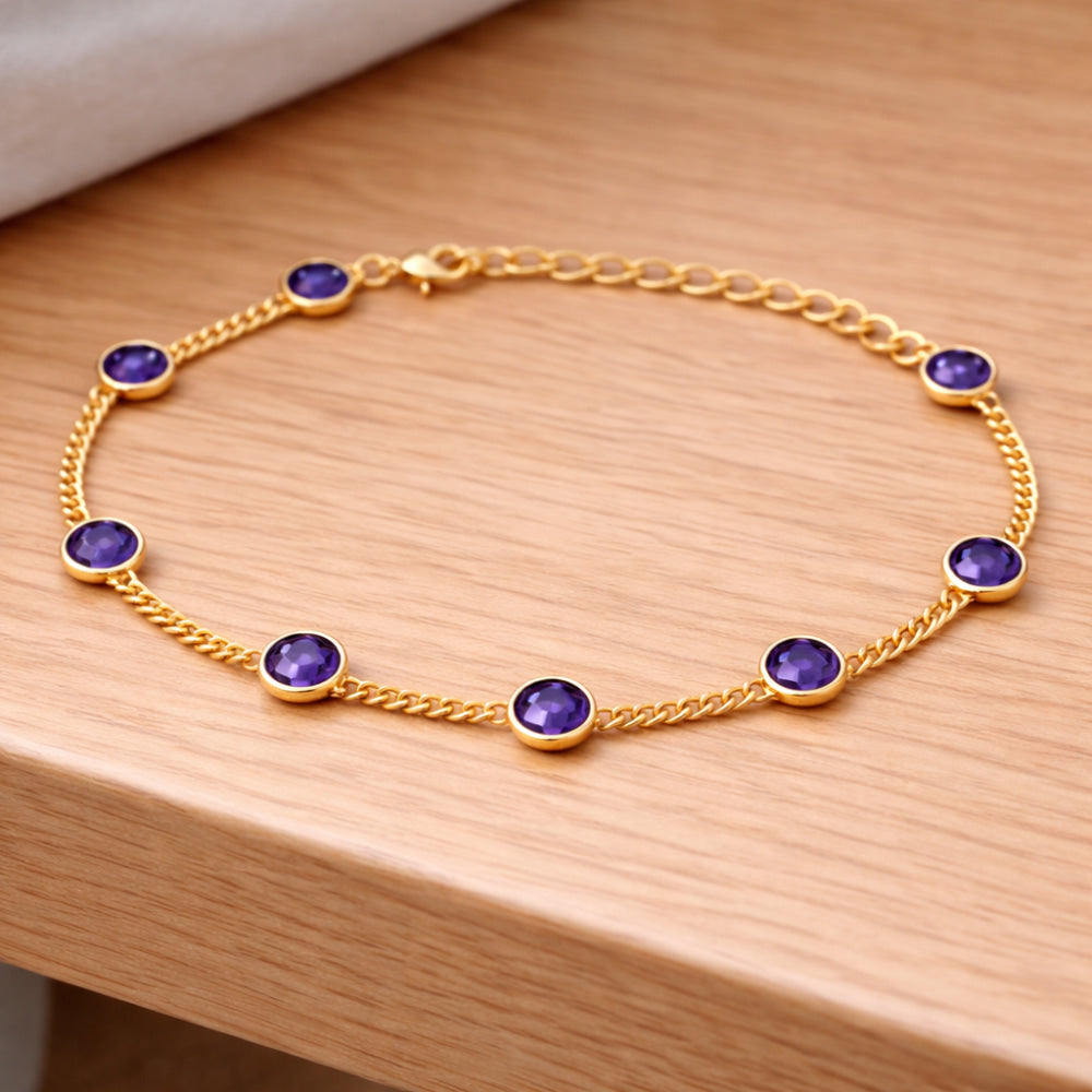 Adjustable Elegant Briolette Stone 18K Gold Plated Chain Bracelet TGB1009