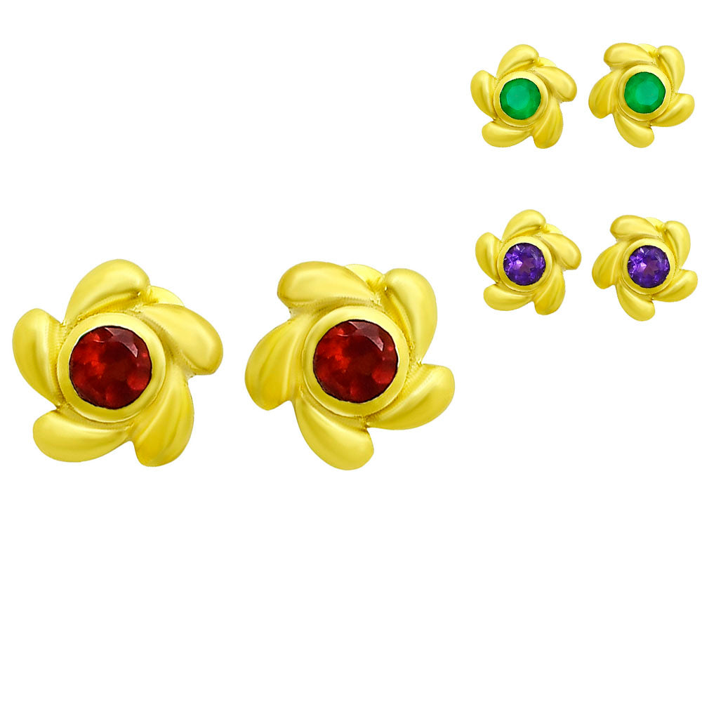 18K Gold Plated Flower Stud Earrings with Center Colorful Gemstone TGE1001 EM-1260