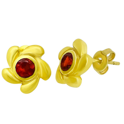 18K Gold Plated Flower Stud Earrings with Center Colorful Gemstone TGE1001 EM-1260