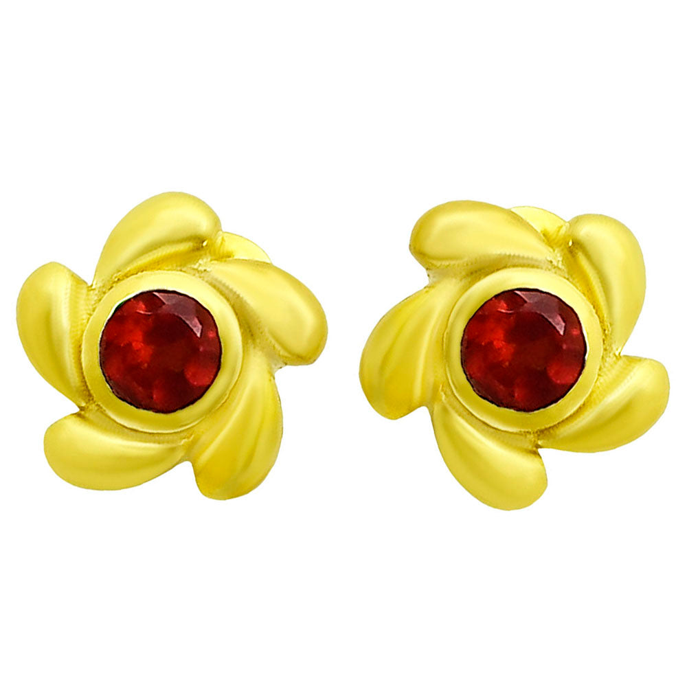 18K Gold Plated Flower Stud Earrings with Center Colorful Gemstone TGE1001 EM-1260