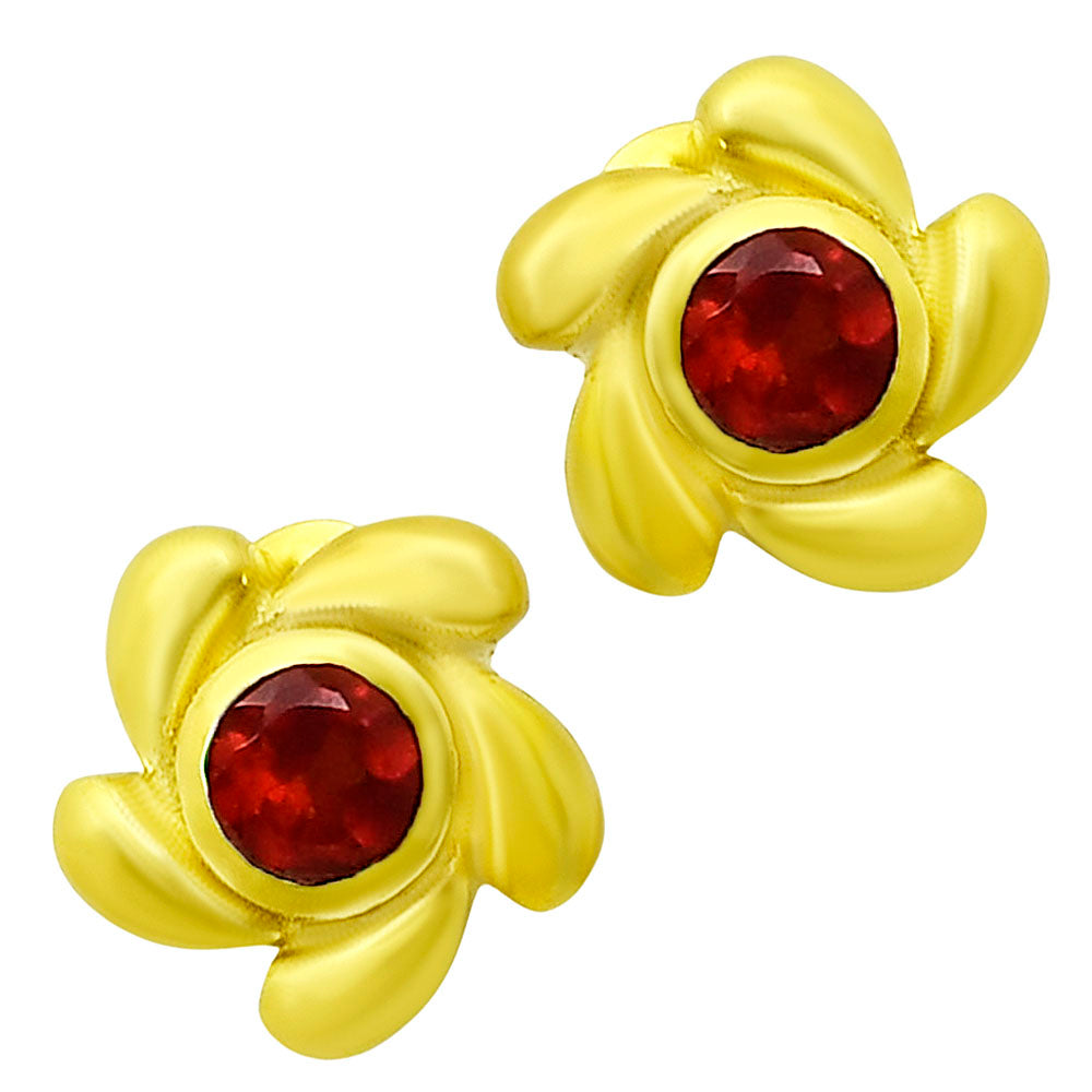 18K Gold Plated Flower Stud Earrings with Center Colorful Gemstone TGE1001 EM-1260