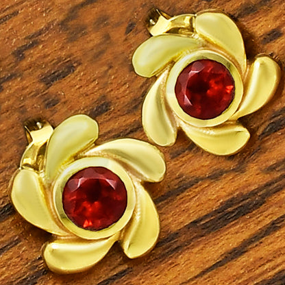 18K Gold Plated Flower Stud Earrings with Center Colorful Gemstone TGE1001 EM-1260