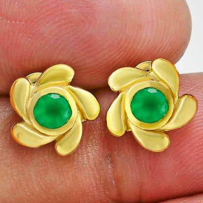 18K Gold Plated Flower Stud Earrings with Center Colorful Gemstone TGE1001 EM-1260