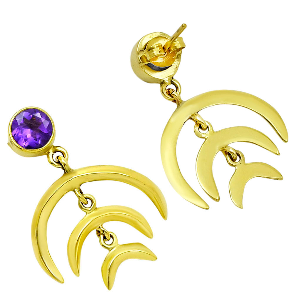 Celestial Triple Crescent Moon Gemstone Earrings 18K Gold Over Brass TGE1002 EM-1249