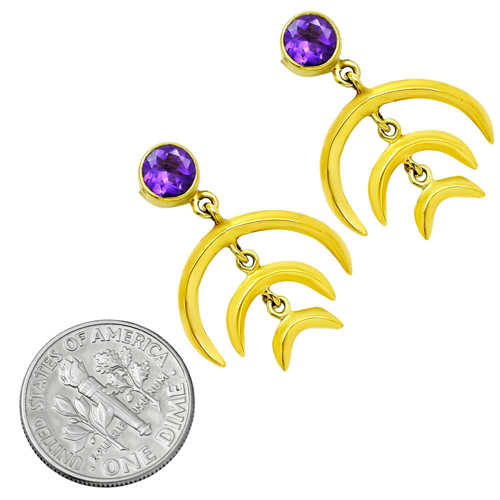 Celestial Triple Crescent Moon Gemstone Earrings 18K Gold Over Brass TGE1002 EM-1249