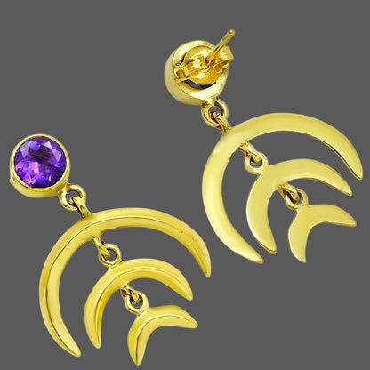 Celestial Triple Crescent Moon Gemstone Earrings 18K Gold Over Brass TGE1002 EM-1249