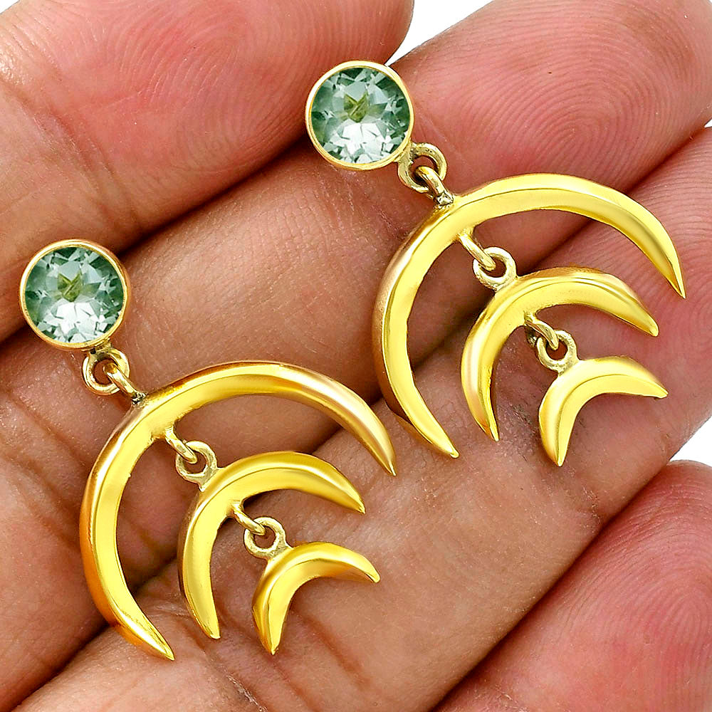 Celestial Triple Crescent Moon Gemstone Earrings 18K Gold Over Brass TGE1002 EM-1249