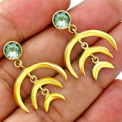 Celestial Triple Crescent Moon Gemstone Earrings 18K Gold Over Brass TGE1002 EM-1249