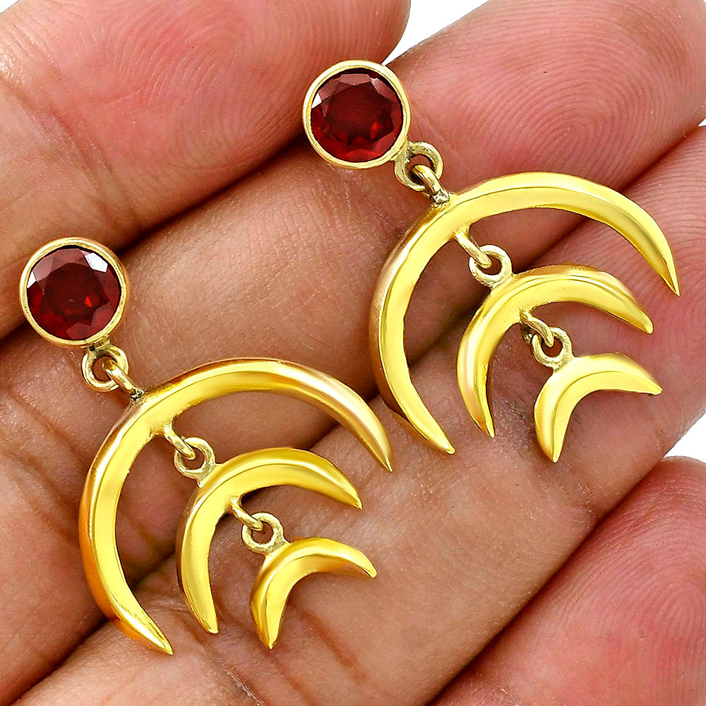 Celestial Triple Crescent Moon Gemstone Earrings 18K Gold Over Brass TGE1002 EM-1249