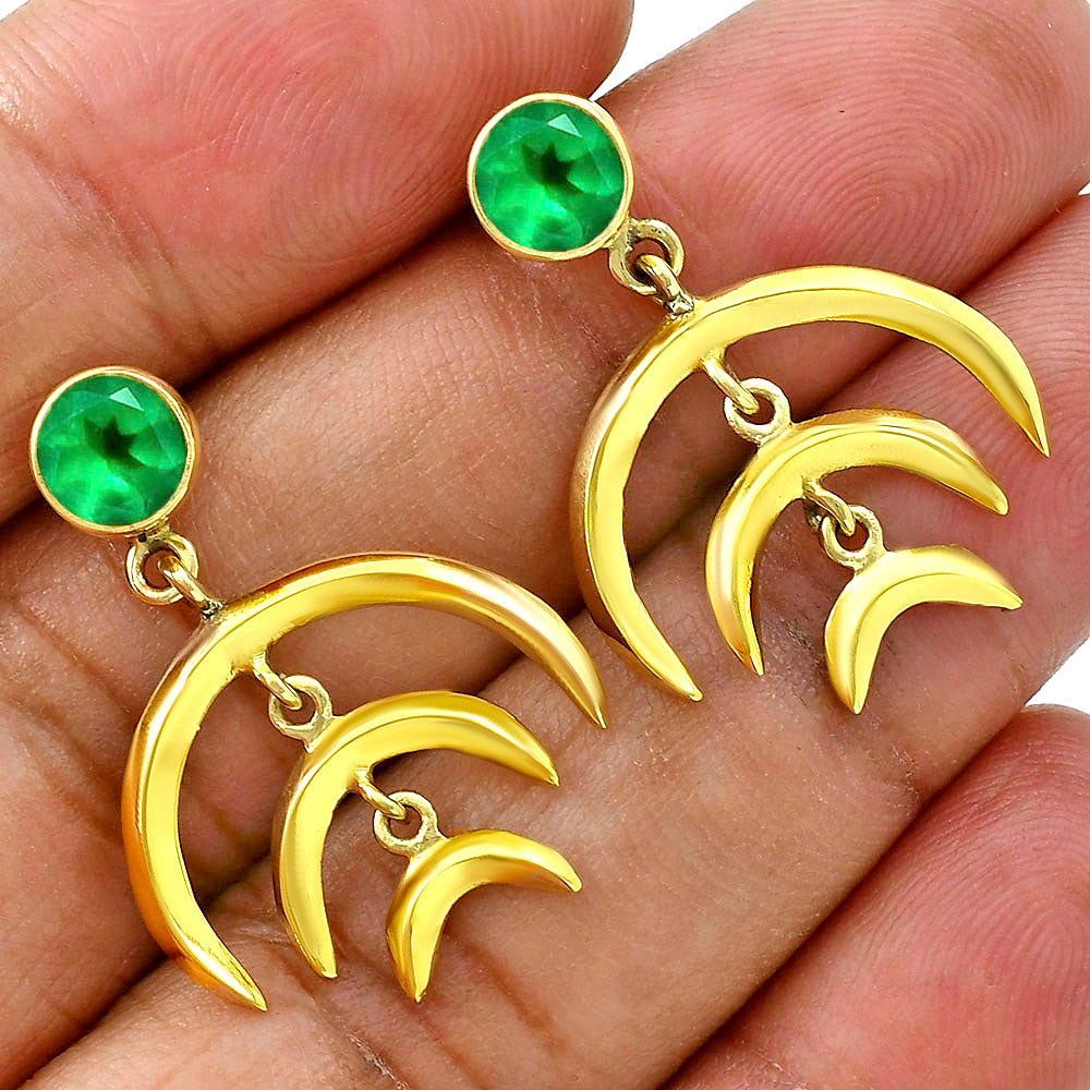 Celestial Triple Crescent Moon Gemstone Earrings 18K Gold Over Brass TGE1002 EM-1249