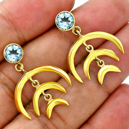 Celestial Triple Crescent Moon Gemstone Earrings 18K Gold Over Brass TGE1002 EM-1249