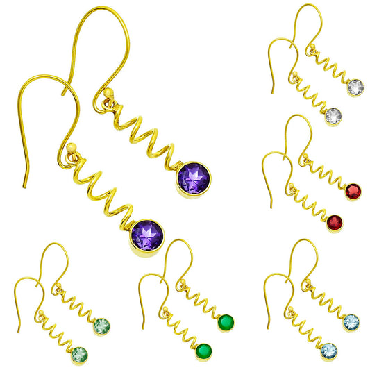 18K Gold Over Brass Spiral Colorful Gemstone Dangle Earrings – Desiregem TGE1003 EM-1047