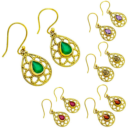 Elegant Filigree Teardrop Colorful Gemstone Earrings 18K Gold Plated TGE1004 EM-1251