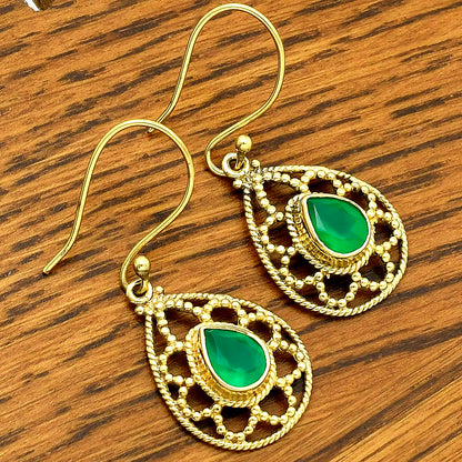 Elegant Filigree Teardrop Colorful Gemstone Earrings 18K Gold Plated TGE1004 EM-1251