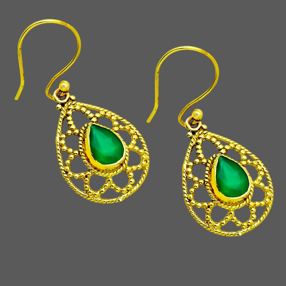 Elegant Filigree Teardrop Colorful Gemstone Earrings 18K Gold Plated TGE1004 EM-1251