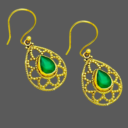 Elegant Filigree Teardrop Colorful Gemstone Earrings 18K Gold Plated TGE1004 EM-1251