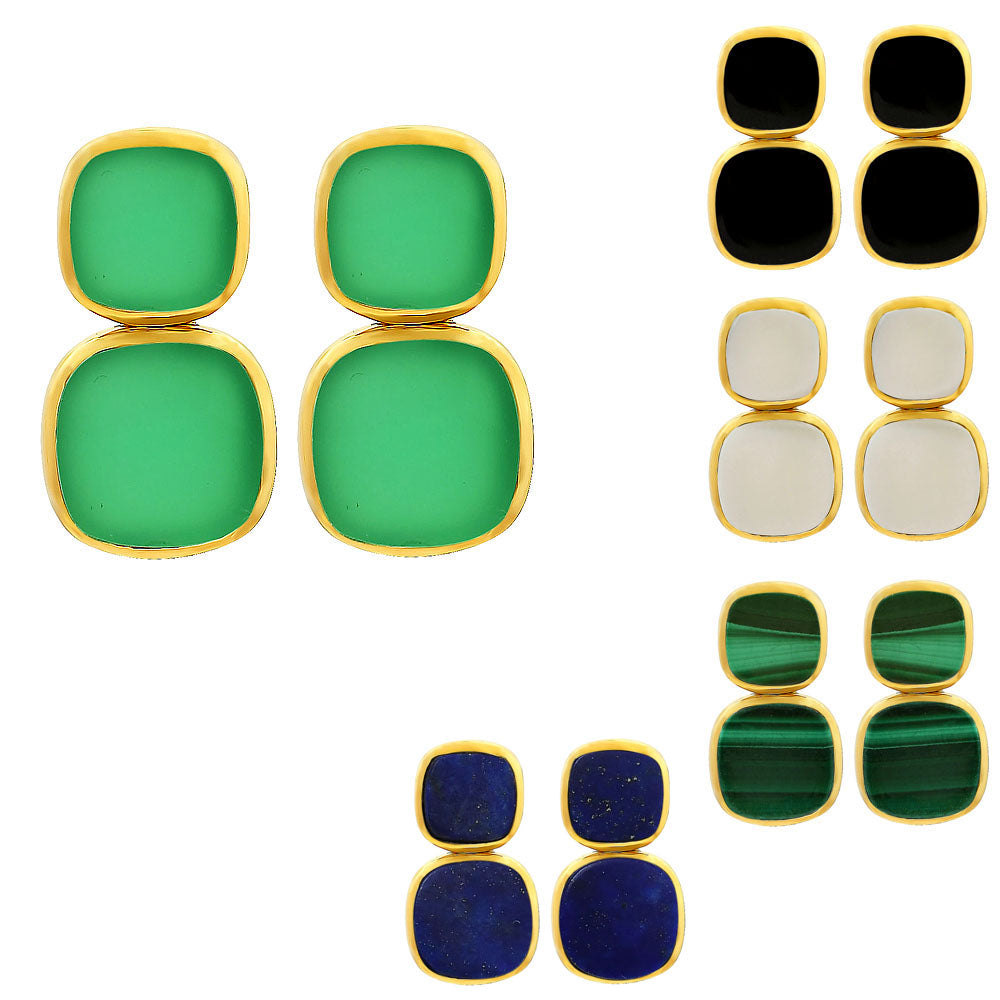 Modern Double Square Colorful Gemstone Earrings in 18K Gold Over Brass TGE1005 EM-1252